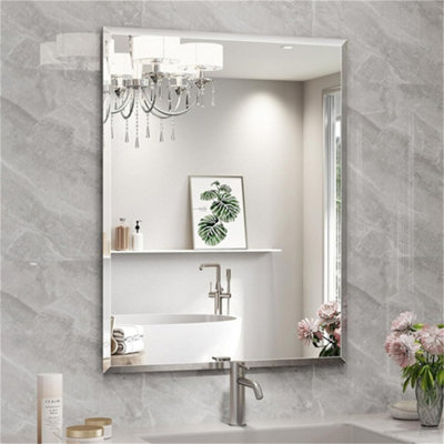 Artloge Bathroom Mirror Plain Rectangle Luxury Frameless Bevelled Wall Mounted 800x600mm