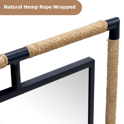 Artloge Black Iron Natural Rope 60x90cm Wall Mirror Bathroom Vanity Mirror, Horizontal Vertical