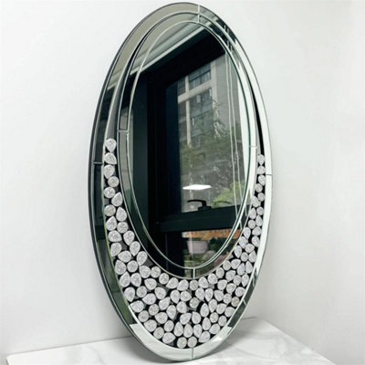 Artloge Oval Mirror Decor Accent Wall Mirror w Shiny Drop-shaped Metal for Living Room