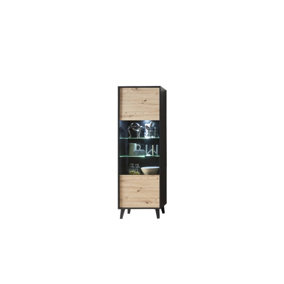 Artona 10 Tall Display Cabinet - Elegant Oak Artisan & Black Matt Finish with LED Option - W650mm x H1990mm x D400mm