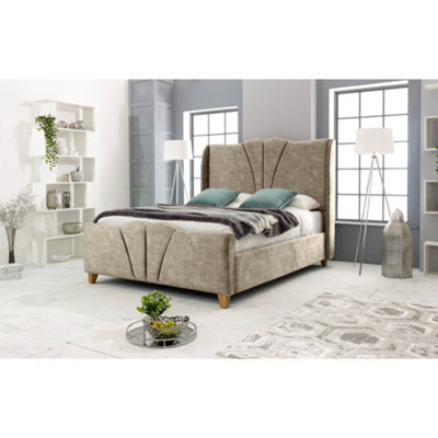 Artrek Marble Bed Frame With Winged Headboard - Oatmeal