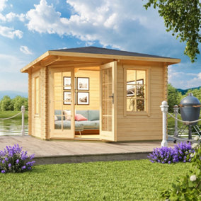 Aruba 1-Log Cabin, Wooden Garden Room, Timber Summerhouse, Home Office - L357.4 x W357.4 x H265.6 cm