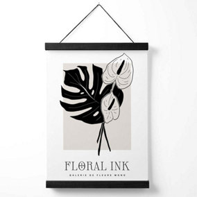 Arum Lillies in Black and Beige Floral Ink Sketch Medium Poster with Black Hanger