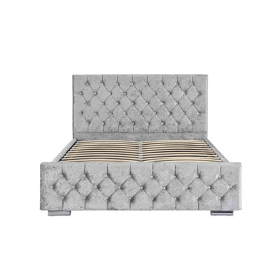 Arya Fabric Ottoman King Size Bed with Storage, Silver Velvet DIY at B&Q