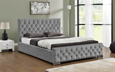 Arya Fabric Ottoman Super King Bed with Storage, Silver Chenille