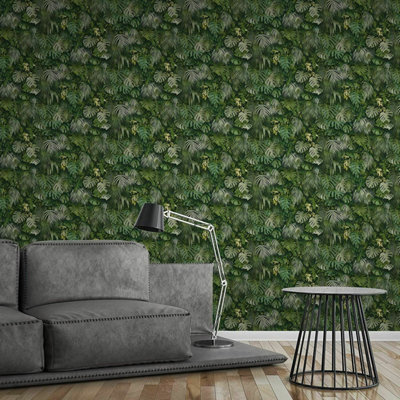 AS Creation 3D Effect Tropical Tree Palm Leaf Wallpaper Roll Vinyl Green 37280-2