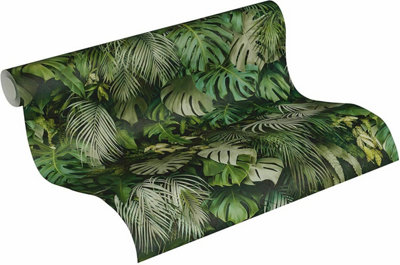 AS Creation 3D Effect Tropical Tree Palm Leaf Wallpaper Roll Vinyl Green 37280-2