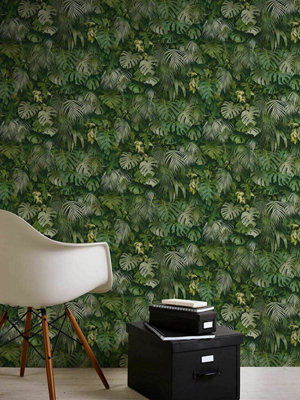 AS Creation 3D Effect Tropical Tree Palm Leaf Wallpaper Roll Vinyl Green 37280-2