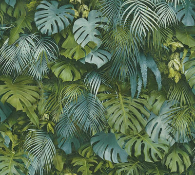 AS Creation 3D Effect Tropical Tree Palm Leaf Wallpaper Vinyl Green Blue 37280-3
