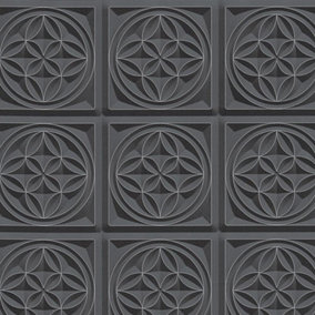 AS Creation 3D Tin Tile Charcoal Black Modern Contemporary Paste The Wall
