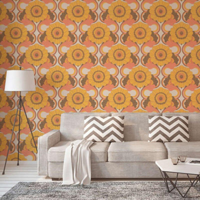 AS Creation 70's Retro Floral Chic Brown Wallpaper Textured Paste The Wall