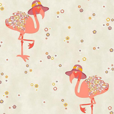 AS Creation Beige Orange Floral Flamingo Wallpaper Flowers Feature Wall Modern