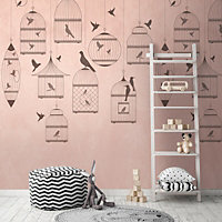 AS Creation Bird Cage Animals Pink Wallpaper Feature Wall Mural 159 x 280cm