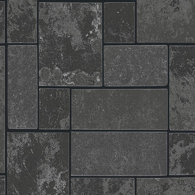 AS Creation Black Granite Glitter Tiles Slate Stone Kitchen Bathroom Wallpaper