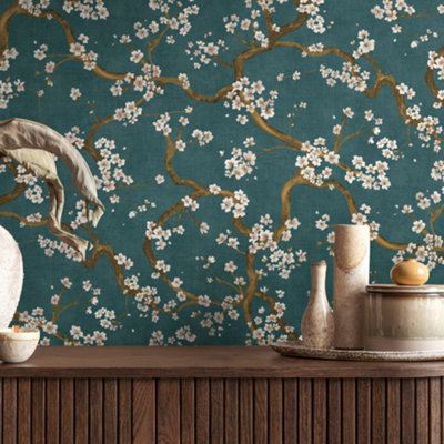 AS Creation Blossom Flowers Teal Green Floral Wallpaper 78199-4