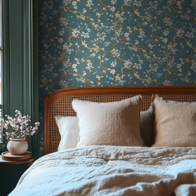 AS Creation Blossom Flowers Teal Green Floral Wallpaper 78199-4