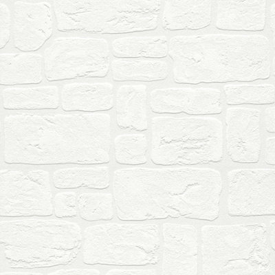 AS Creation Blown Vinyl Stone Brick White Wallpaper 204042 DIY at B&Q
