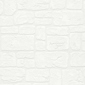 AS Creation Blown Vinyl Stone Brick White Wallpaper 2040-42