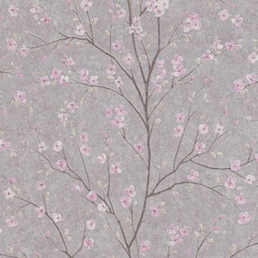 AS Creation Cherry Blossom Floral Flower Trail Wallpaper Grey Pink Beige 37912-2