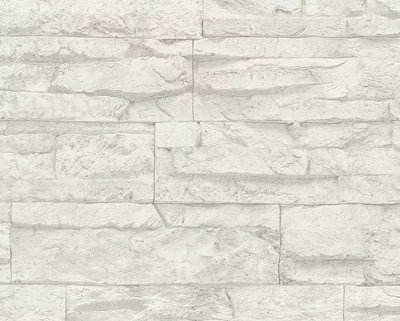 AS Creation Embossed Faux Effect Brick Stone Wall Grey White Wallpaper 707161