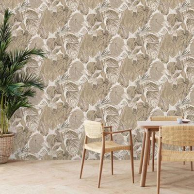 AS Creation Famous Garden Beige & Brown Palm Leaf Tropical Wallpaper 39355-1