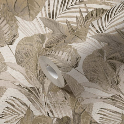 AS Creation Famous Garden Beige & Brown Palm Leaf Tropical Wallpaper 39355-1