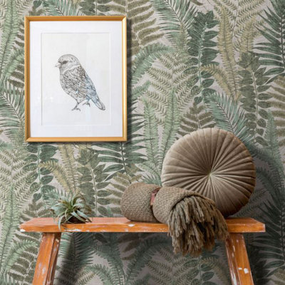 AS Creation Famous Garden Fern Leaf Botanical Themed Beige/Brown/Cream/Green Wallpaper