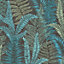 AS Creation Famous Garden Fern Leaves Botanical Themed Blue/Green/Black Wallpaper