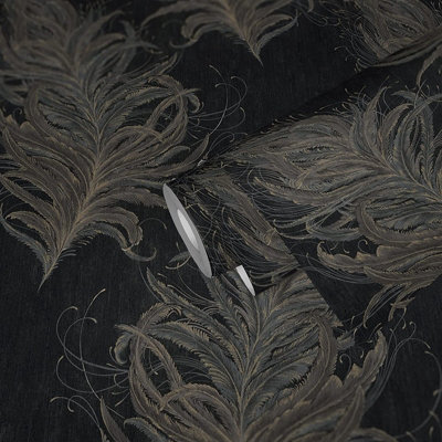 AS Creation Feather Wallpaper Metallic Glitter Textured Vinyl Grey Black Gold 38009-4