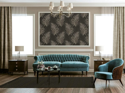 AS Creation Feather Wallpaper Metallic Glitter Textured Vinyl Grey Black Gold 38009-4