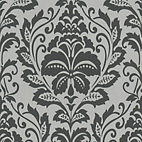 AS Creation Floral Damask Baroque Ornament Jewel Wallpaper Metallic Embossed 10m Roll Silver Black 36910-2
