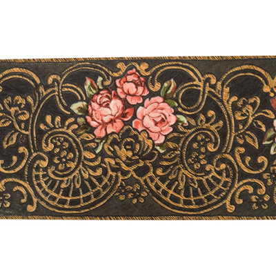 AS Creation Floral Rose Swirl Print Wallpaper Border Pink Gold Black Textured