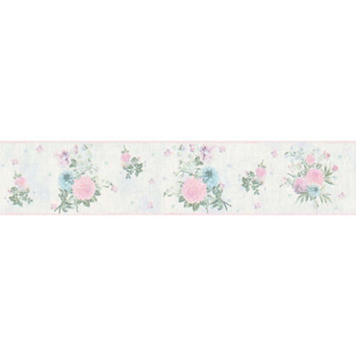 AS Creation Floral Stripes Light Blue Wallpaper Border Flowers Textured 5mx13cm