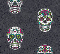 AS Creation Gothic Skull Wallpaper Floral Embossed Black Multi Coloured 35817-3