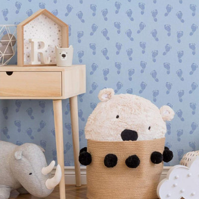 AS Creation Little Stars Blue Baby Feet Wallpaper Toyroom Nursery Paste The Wall