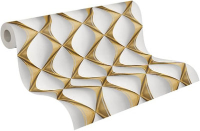 AS Creation Livingwalls My Home My Spa 3D Wallpaper Gold White 386911 Non-Woven Wallpaper Living Room Bedroom