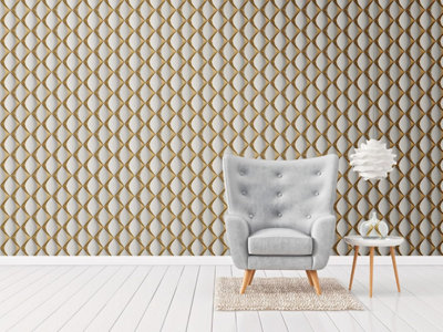 AS Creation Livingwalls My Home My Spa 3D Wallpaper Gold White 386911 Non-Woven Wallpaper Living Room Bedroom