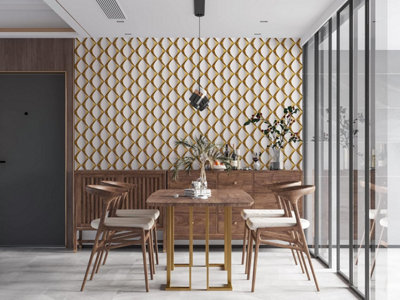 AS Creation Livingwalls My Home My Spa 3D Wallpaper Gold White 386911 Non-Woven Wallpaper Living Room Bedroom