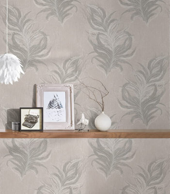 AS Creation Mata Hari Bird Feather Wallpaper Cream Grey 38009-2
