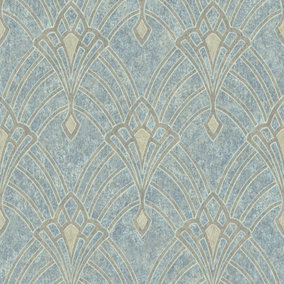 AS Creation Mata Hari Metallic Oriental Ornament Wallpaper Blue Beige 38094-2