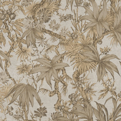 AS Creation Metallic Silver & Brown Tropical Jungle Wallpaper 79047-4