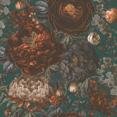 AS Creation Michalsky Burnt Orange & Green Roses Wallpaper 39979-3