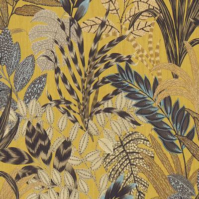 AS Creation Nala Cape Town Wallpaper Jungle Palm Leaf Vinyl Yellow Brown 37860-1