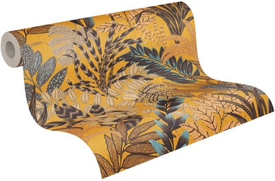 AS Creation Nala Cape Town Wallpaper Jungle Palm Leaf Vinyl Yellow Brown 37860-1