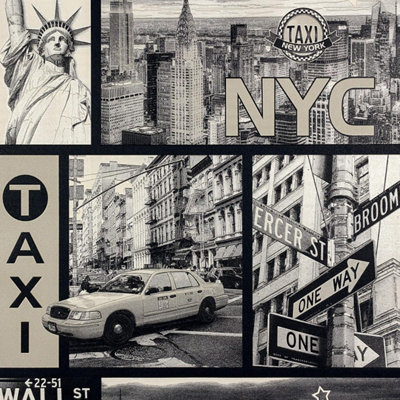 AS Creation New York Taxi Streets Wallpaper Black White Textured Blown Vinyl