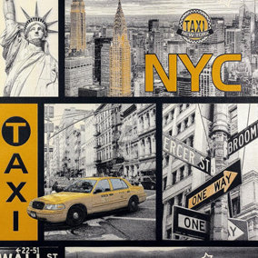 AS Creation New York Taxi Streets Wallpaper Black Yellow Textured Blown Vinyl