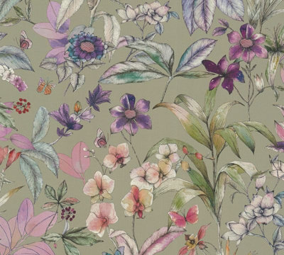 AS Creation Non-woven PintWalls 3 Floral Sage Green Botanical Butterfly ...