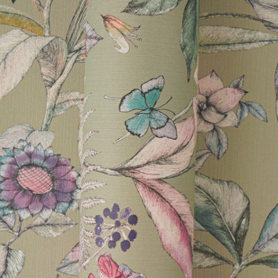 AS Creation Non-woven PintWalls 3 Floral Sage Green Botanical Butterfly ...