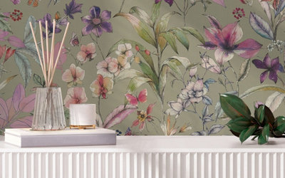 AS Creation Non-woven PintWalls 3 Floral Sage Green Botanical Butterfly ...