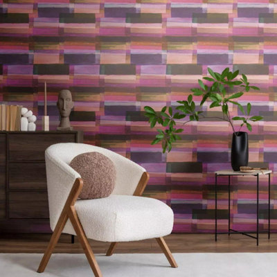 AS Creation Purple Horizontal Blocks Wallpaper Geometric Abstract Paste The Wall